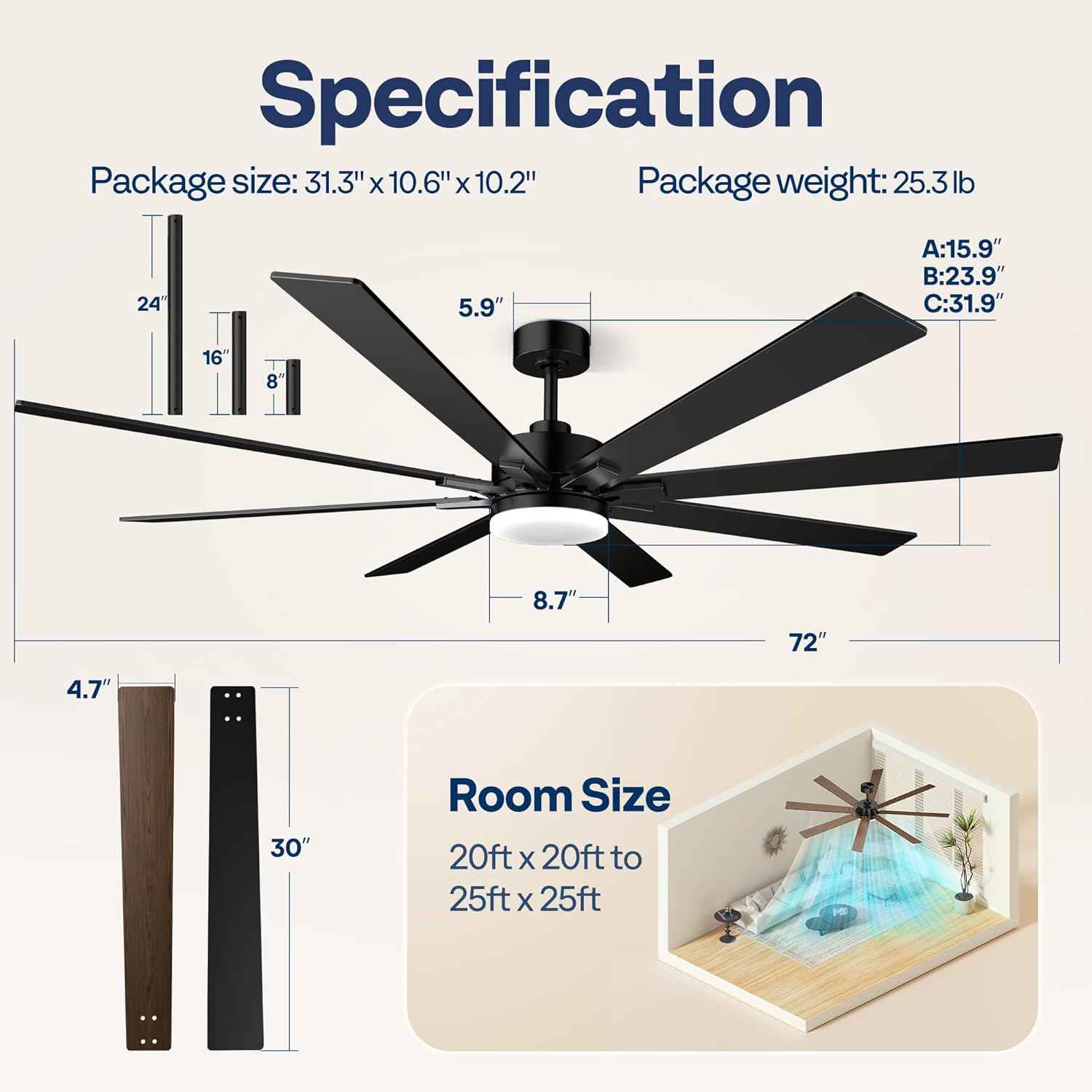 42-Inch VIVOHOME Low Profile Ceiling Fan with Lights & Remote - Dimmable, Quiet, Reversible for Bedroom & Living Room