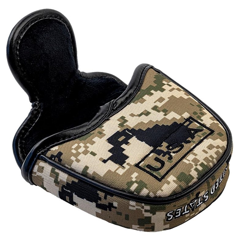 GOOACTION Camo Golf Mallet Putter Head Cover - Magnetic Closure Camouflage Green & USA Flag Design Waterproof PU Leather Protector for Mallet Clubs