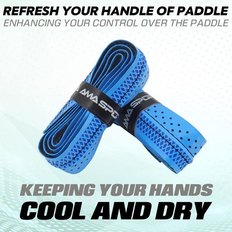 AMA SPORT Pickleball Paddle Grip Tape 2 Pack Pickleball Overgrip Replacement Grip Wrap for Pickleball Rackets Anti-Slip Grip Ridge Easy Installation and Long-Lasting Performance (Blue)
