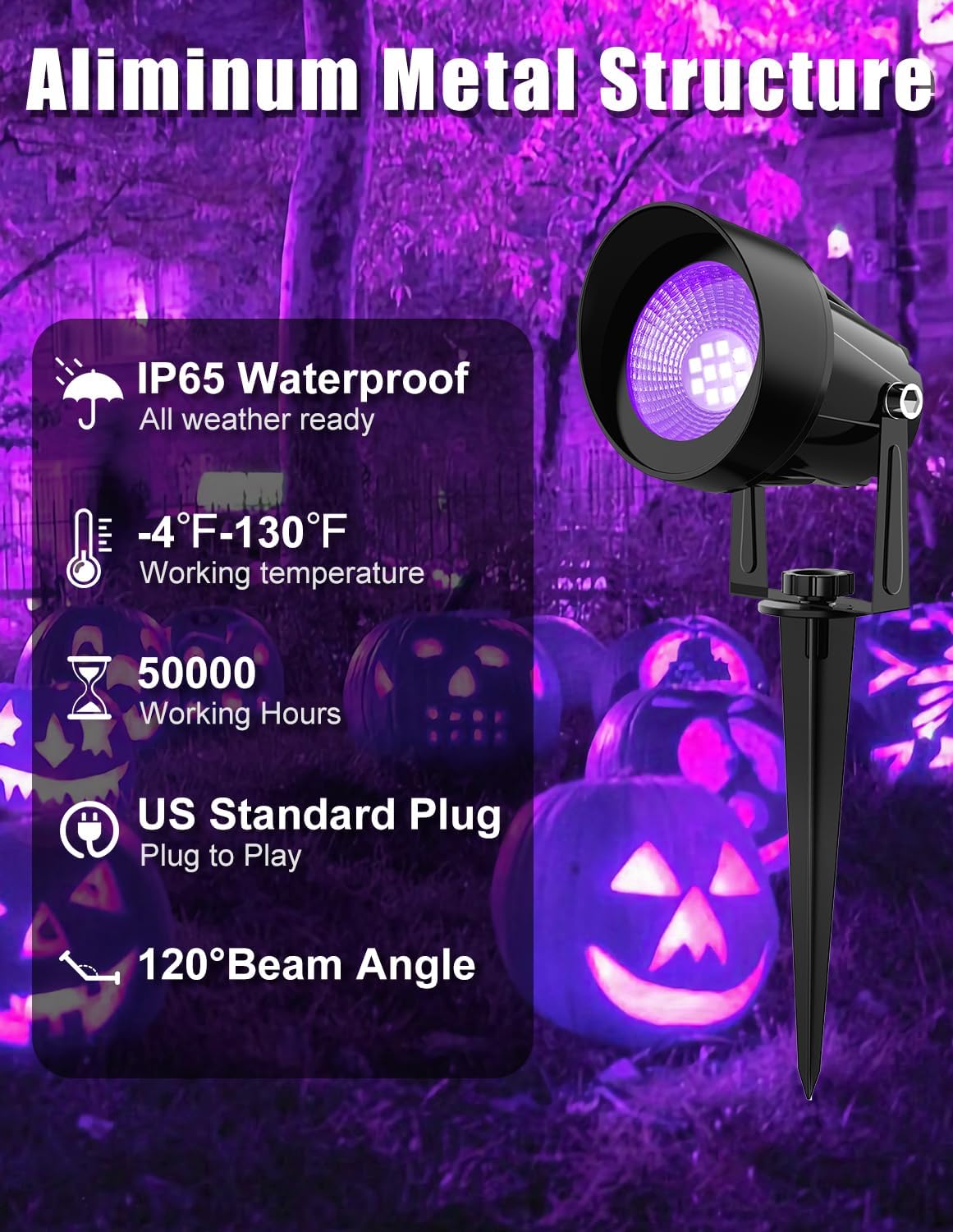 LED Black Light Spotlight - Waterproof Outdoor Landscape Lights for Glow Parties & Decorations (4 Pack)