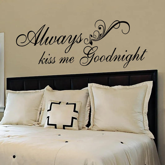 SEATUNE Always Kiss Me Goodnight Wall Decals - Bedroom Wall Stickers - Romantic Marriage Couples Quotes Inspirational Love Family Bathroom Bed Home Vinyl Art Wall Decor 36"X12"