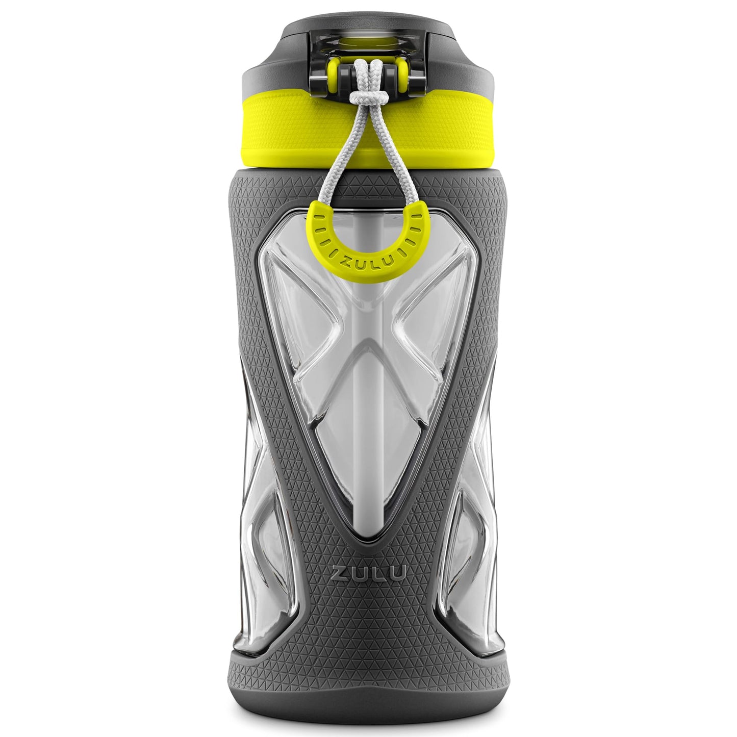 ZULU Torque 2 Pack 16oz Plastic Kids Water Bottle with Silicone Sleeve and Leak-Proof Locking Flip Lid, Soft Touch Carry Loop for School Backpack, Lunchbox, BPA-Free Dishwasher Safe, Grey/Green