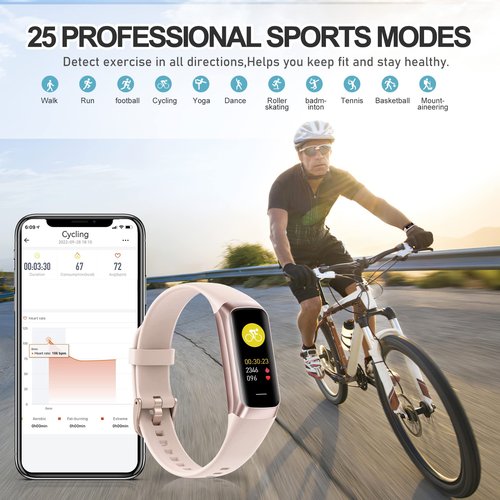 Fitness Tracker with 24/7 Heart Rate, Blood Oxygen Blood Pressure Sleep Monitor, 5 ATM Waterproof Activity Trackers,Step Calorie Counter Pedometer Health Smart Watch for Women Men (Pink)