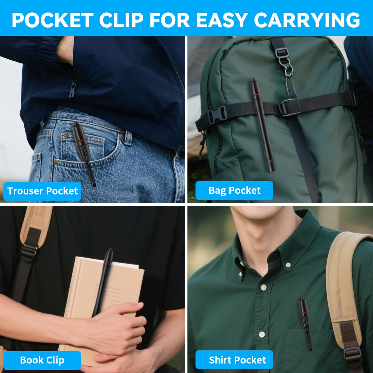 3Pack Pen Flashlight, Pen Light Flashlights High Lumens, Small LED Flashlight, Adjustable Tactical Flash Light, Waterproof Pocket Flashlights with Clip, Aluminum Mini Lights for Inspection Emergency