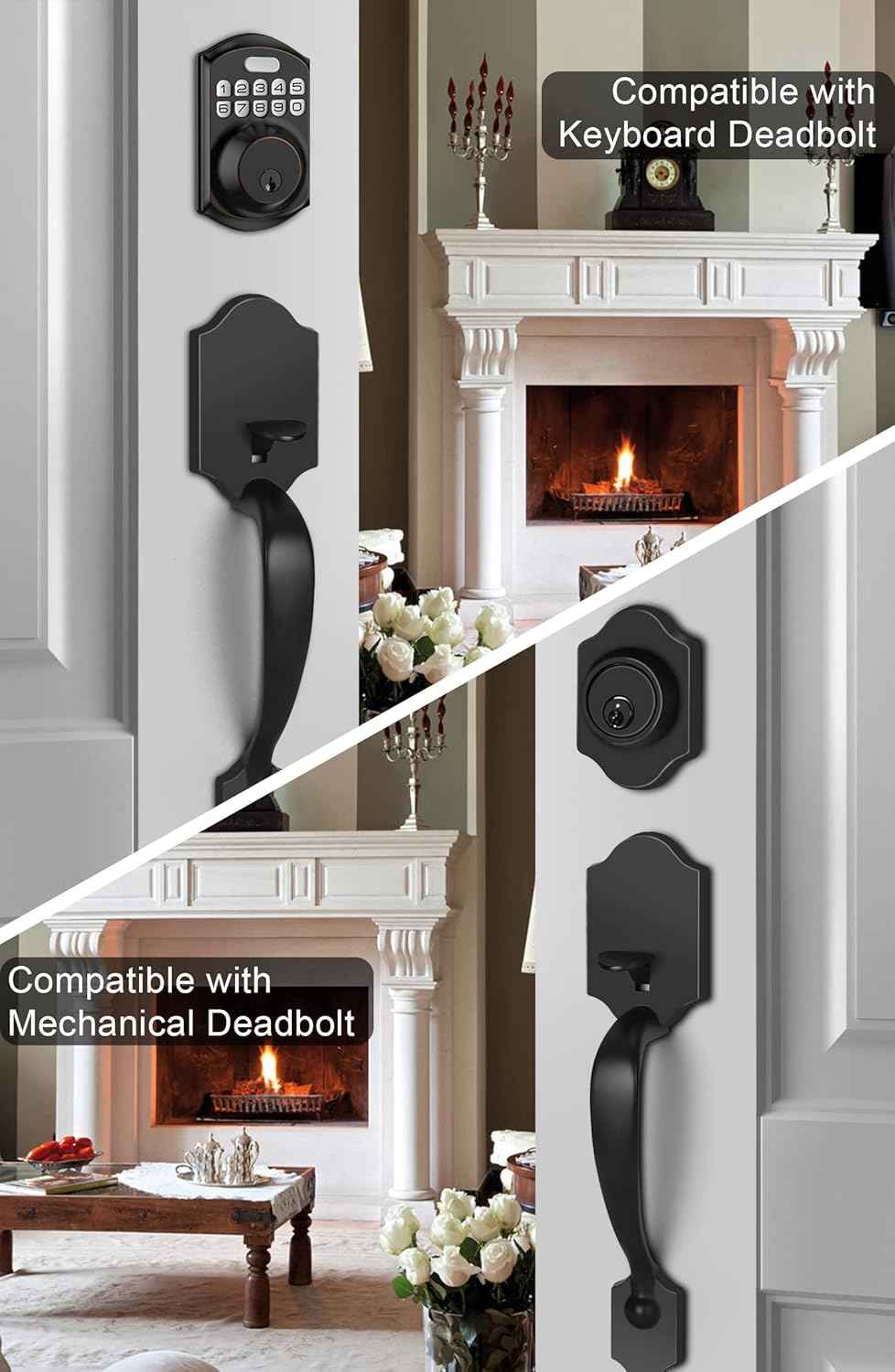 Gold Front Door Handle & Deadbolt Set - Reversible Lever Lock Hardware