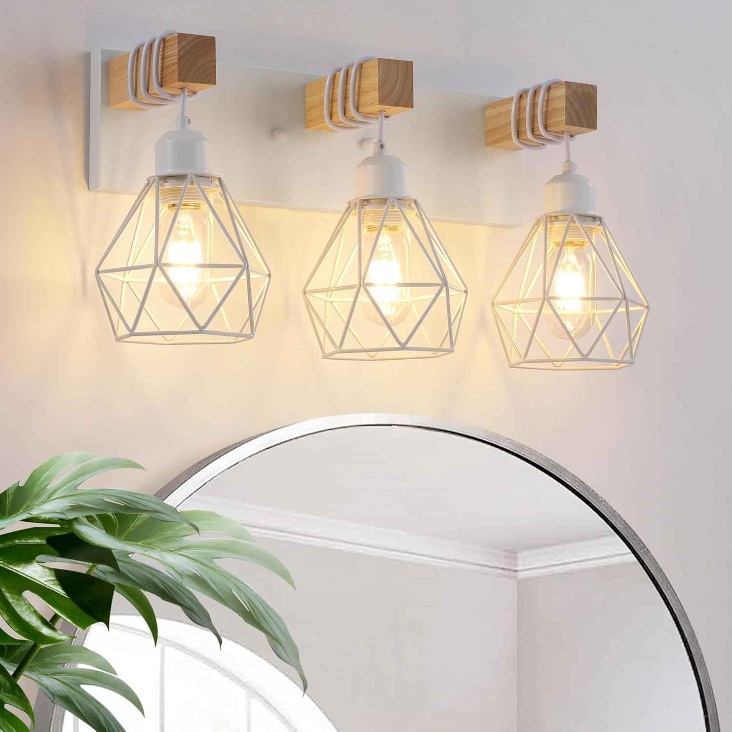 Farmhouse 3-Light Bathroom Vanity Light Fixture - Rustic White Wood Sconces for Mirror