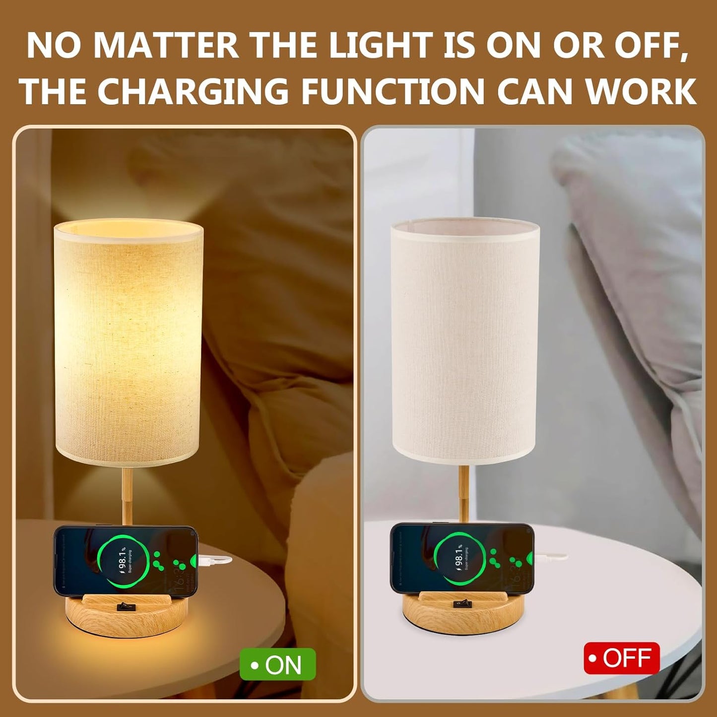 Modern Table Lamp with 3 USB Ports & AC Outlet - Set of 2 Bedside Desk Lamps in Silver