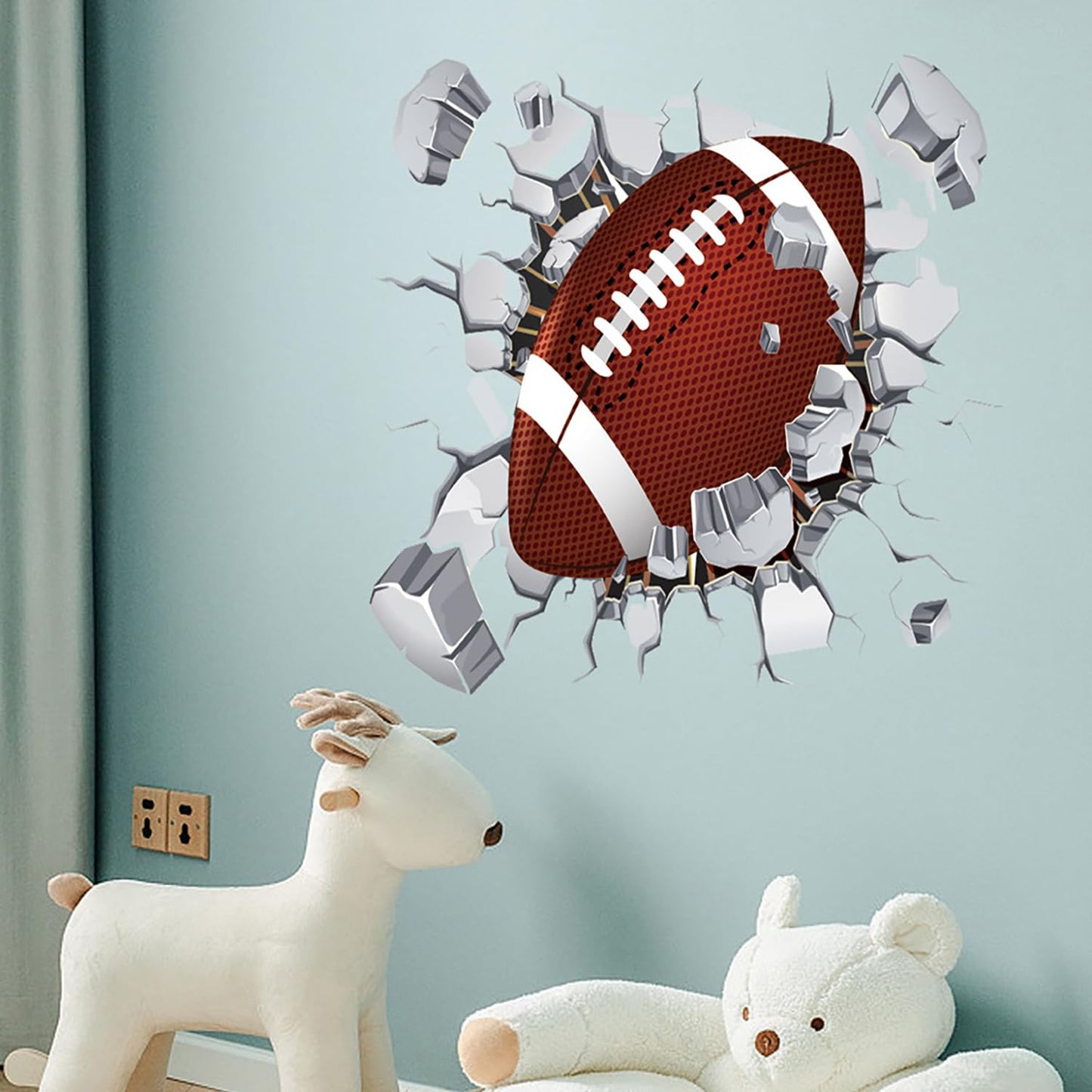 2 Sheets Rugby Breakthrough Wall Decals - American Football Sports Art Stickers for Kids Room Decor, Boys Bedroom, Football Lovers & Players - Easy Peel & Stick Wall Art
