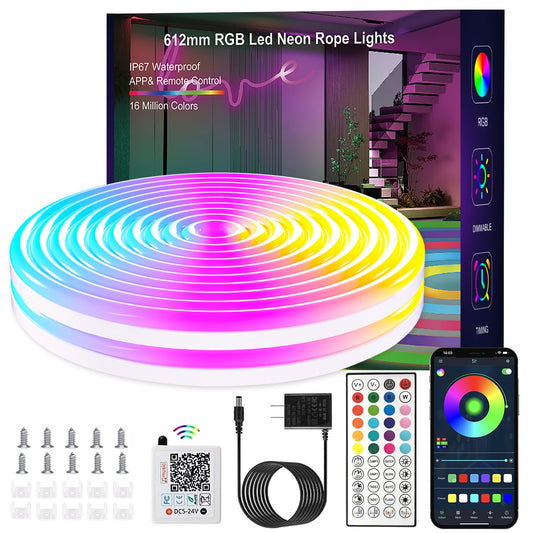 YILINM 16.4FT Neon Rope Lights,RGB LED Strip Lights,App Control,IR Remote,Music Syncing,Outdoor IP67 Waterproof,Flexible Led Rope Lights,Cuttable,for Bedroom,Gaming,Party,Outdoors Decor