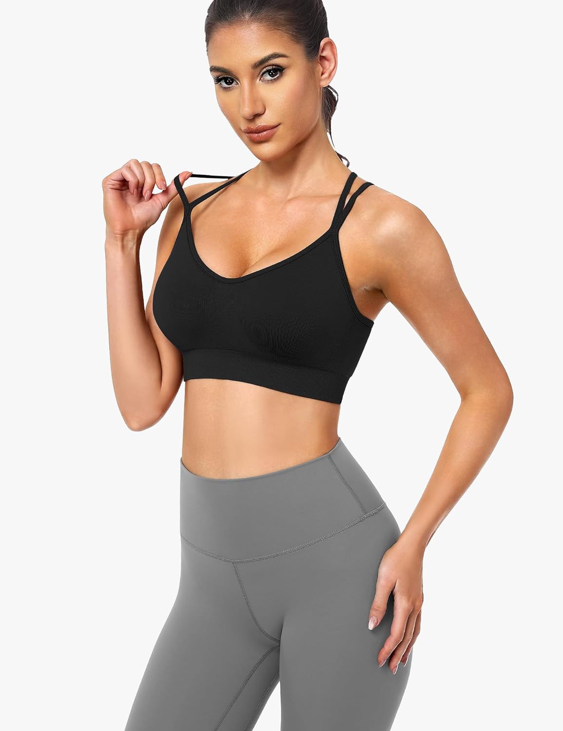 WANAYOU Sports Bras - Strappy Cross Back Medium Support Workout Bra | Padded Athletic Bra 3 Pack