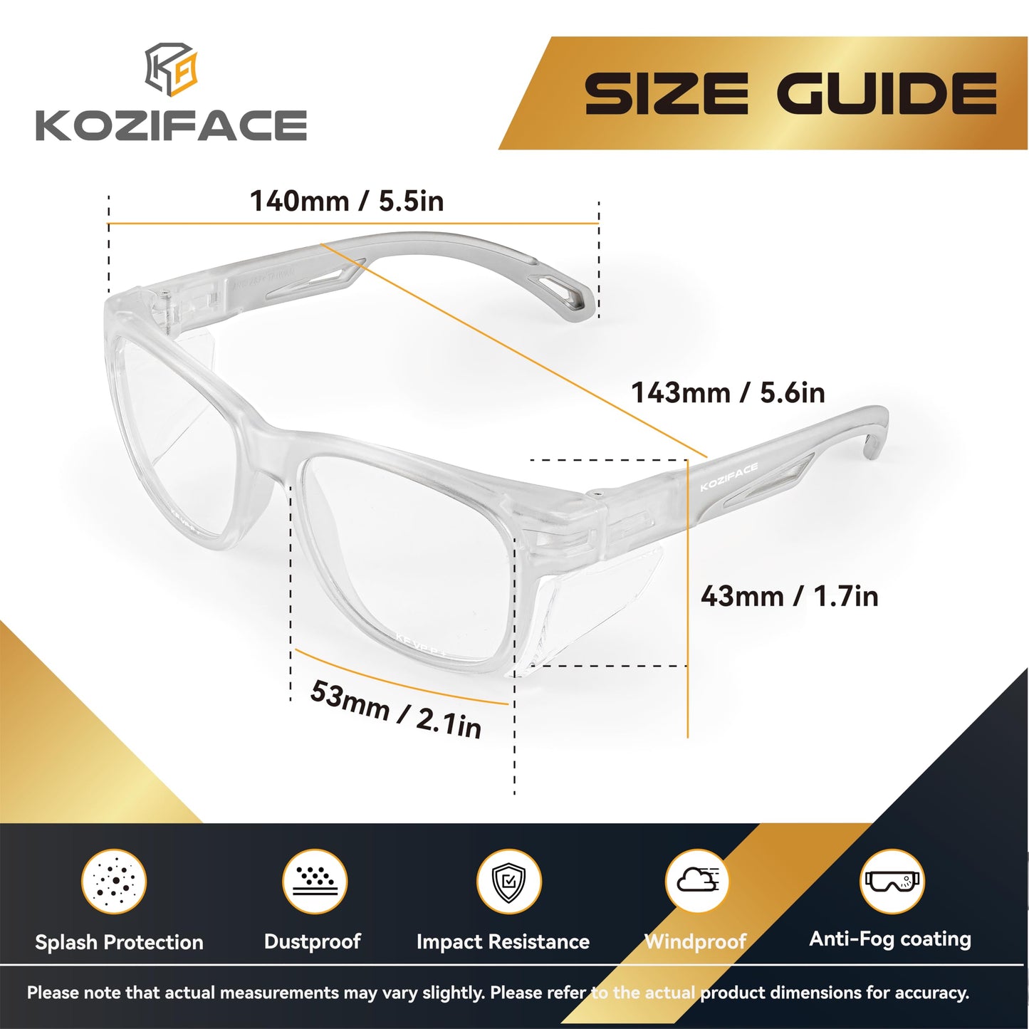KOZIFACE E52C Anti-Fog Safety Glasses – Z87+ Certified Protective Eyewear with Side Shields, Scratch-Resistant Clear Lens, Comfortable for Men & Women, Indoor & Outdoor Use
