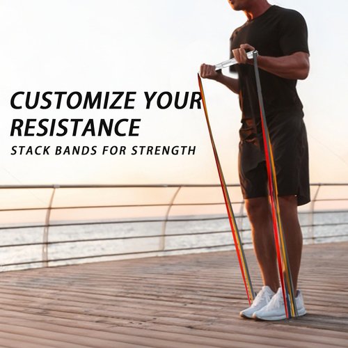 Lights Mountain Mini Pilates Bar with 3 Resistance Loop Bands – 43cm Aluminum Alloy Workout Stick for Home Gym, Travel Fitness, Strength Training, Full Body Stretching – 5–60LB Bands Included