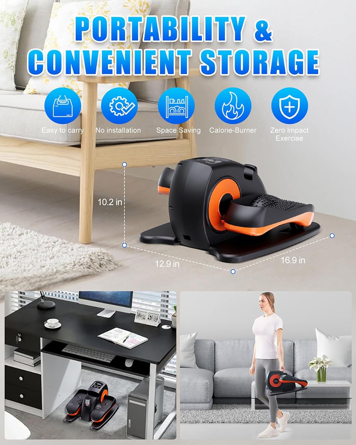 Putnen Under Desk Elliptical Machine - Portable Electric Leg Exerciser for Seniors | 12 Adjustable Levels, Quiet Operation
