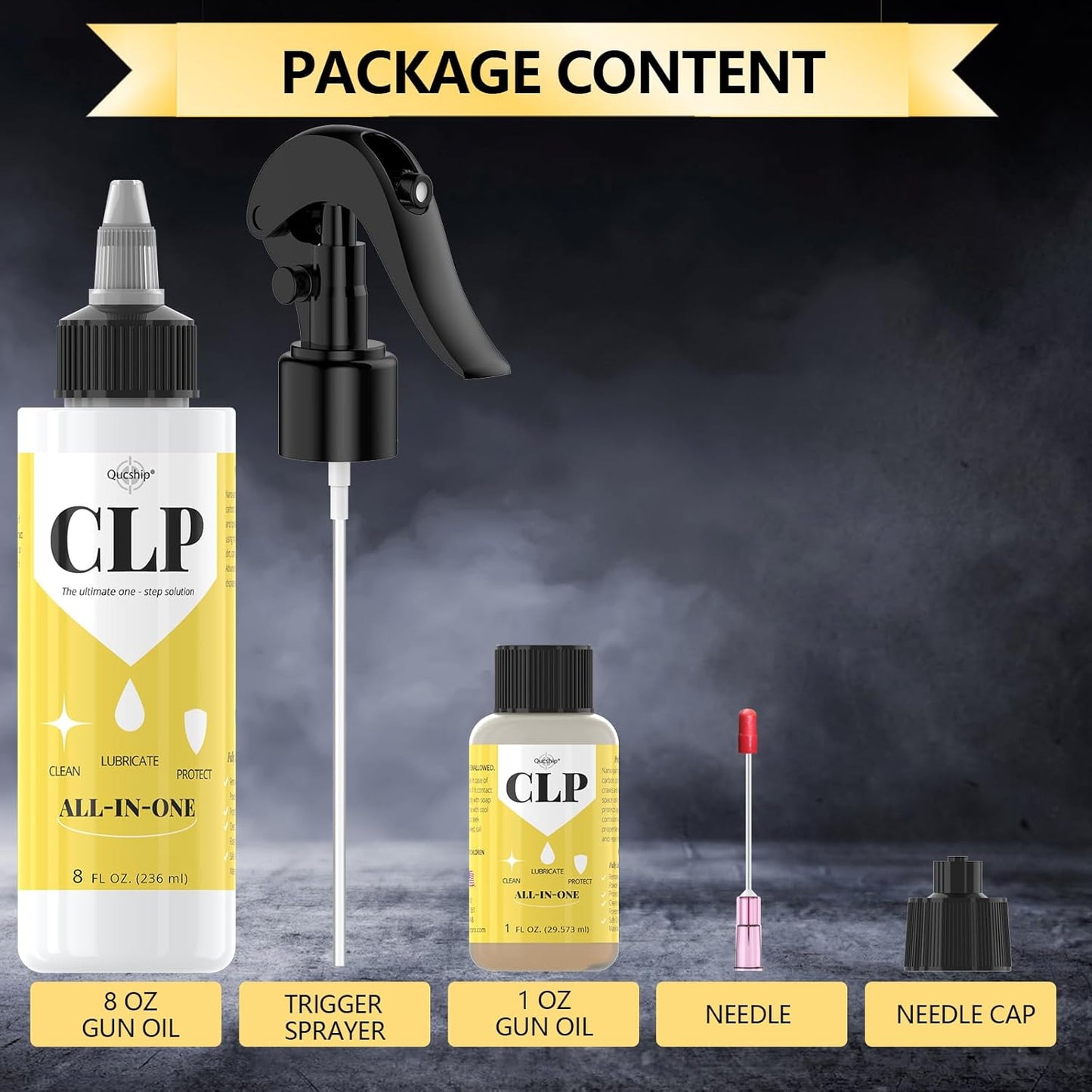 Qucship Gun Oil Cleaning Kit - Multi-Purpose 8 oz & 1 oz Needle Oiler for Optimal Protection