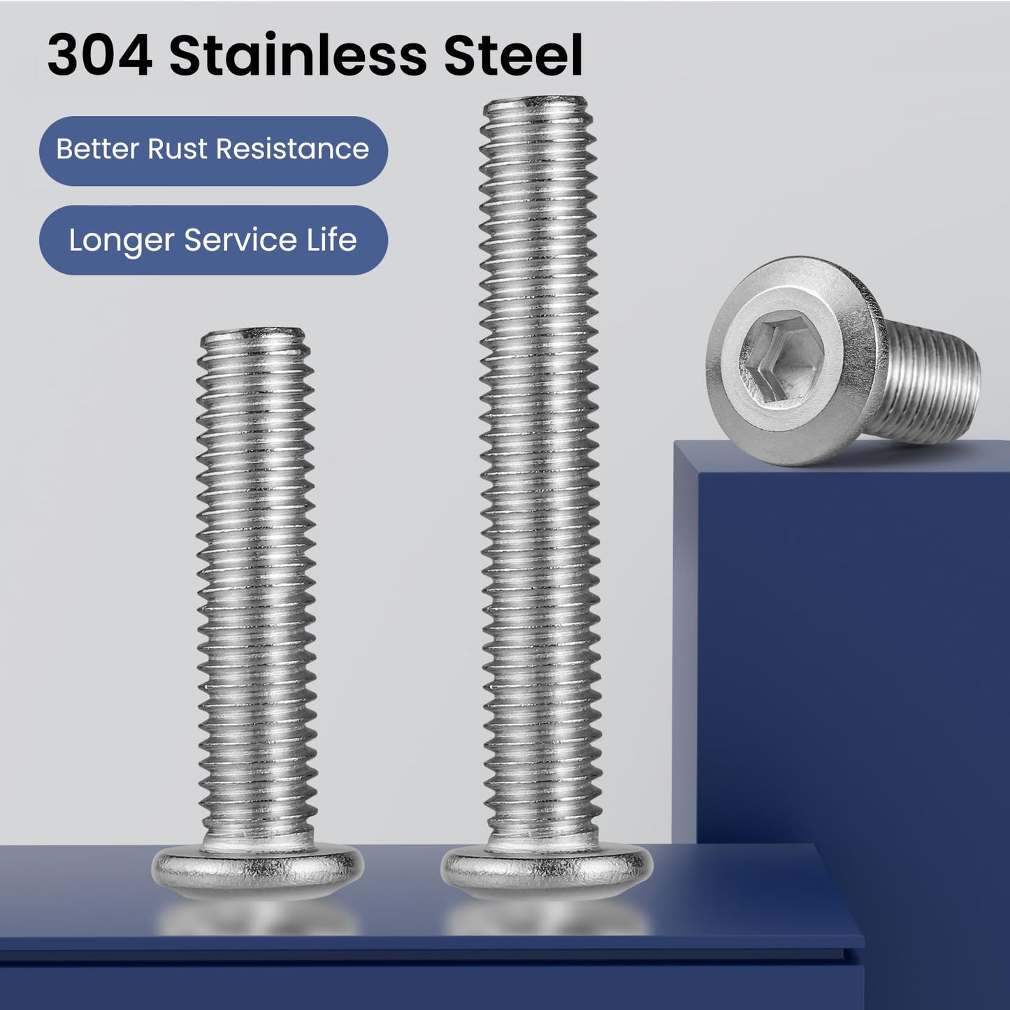 BNUOK 1/4-20 Bolt, 20Pcs 1/4-20 x 3 Flat Head Hex Socket Cap Screws, 304 Stainless Steel 18-8 Furniture Bolts, Full Thread (with Hex Spanner)