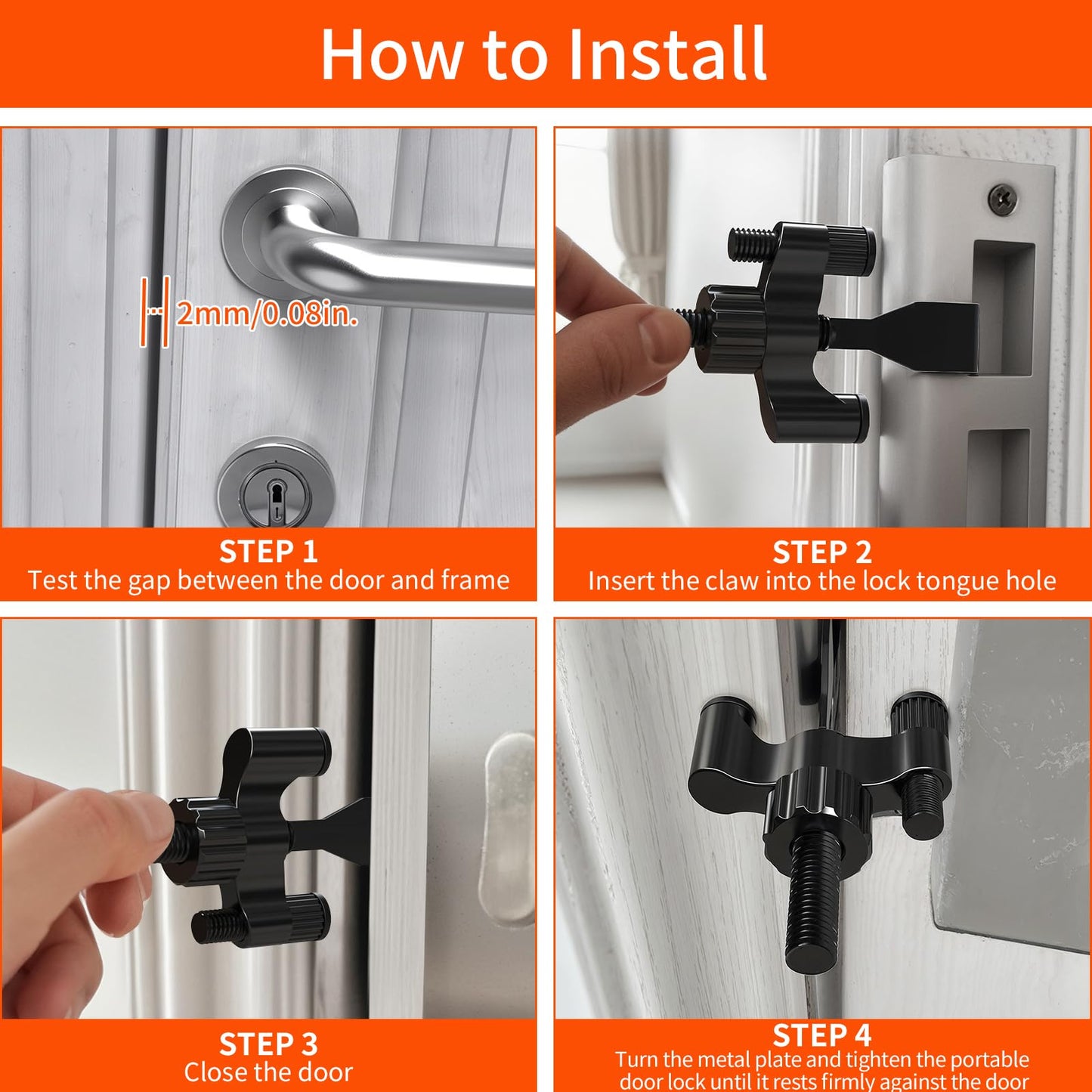 Portable Door Lock Heavy-Duty Home Security Door Lock Travel Lockdown Locks for Additional Safety and Privacy Hotel Door Locks for Home, Apartment, Travel, 1 Pack, Black