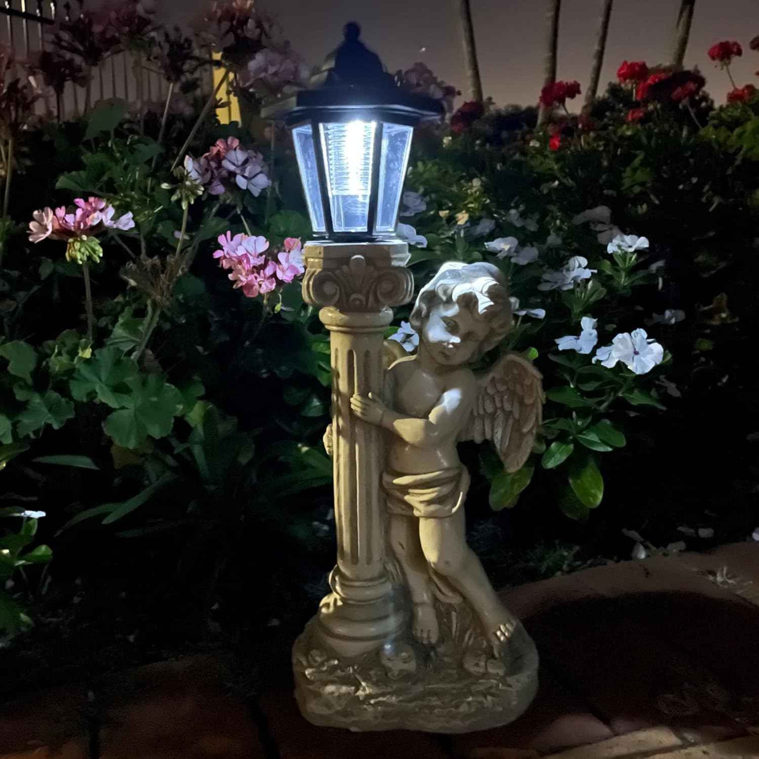 19.7-Inch Solar Angel Statue with Roma Pillar - Outdoor Garden Decor & Christian Gift