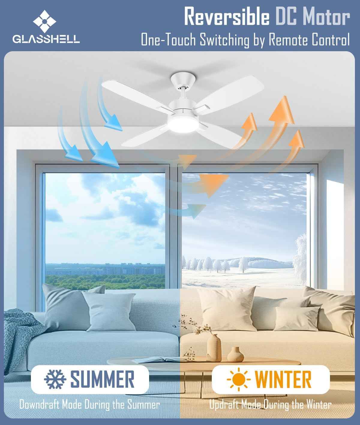 52-Inch Ceiling Fan with Remote Control & Dimmable Light - Noiseless DC Motor for Indoor/Outdoor Use