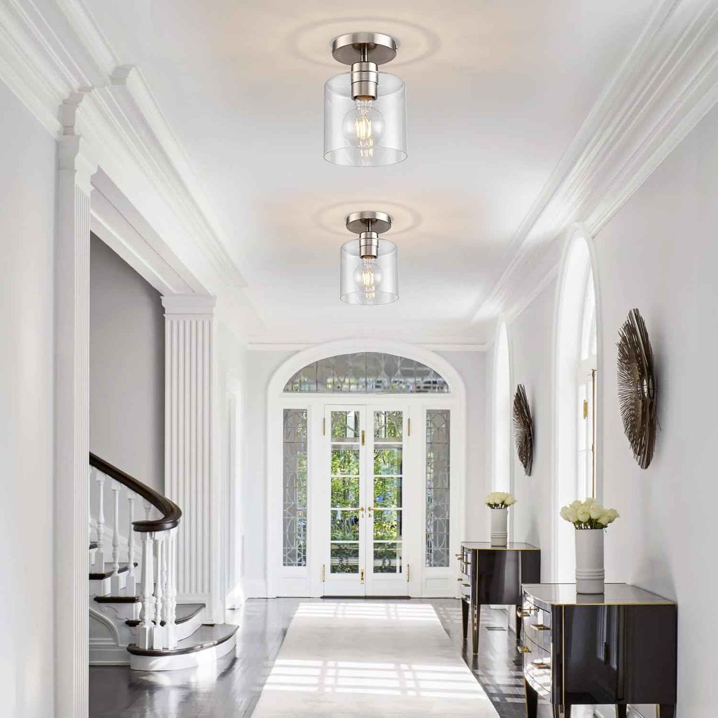 Brushed Nickel Semi Flush Mount Ceiling Light Fixture - Modern 2-Pack for Hallway & Entryway