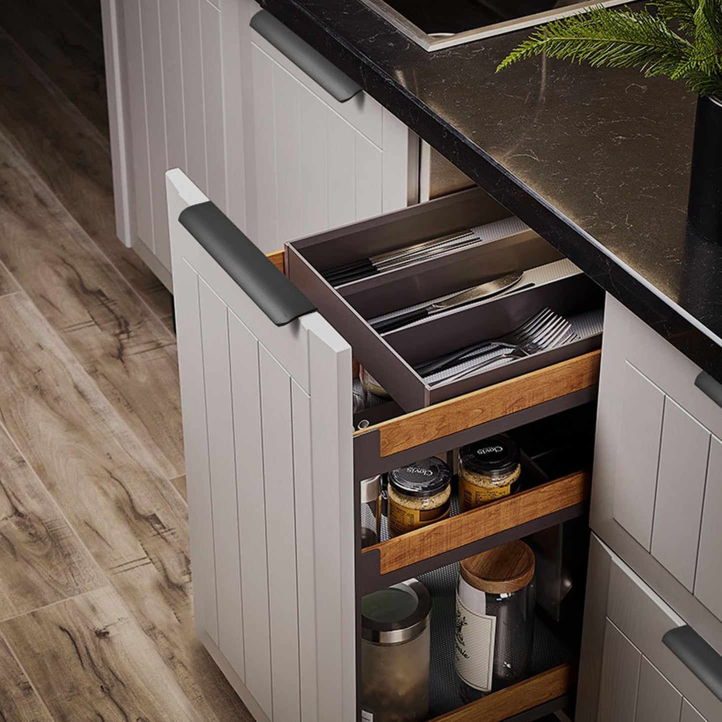 Cekikibi 5 Pack Adhesive Edge Finger Pulls for Cabinets,Kitchen Aluminium Alloy Concealed Drawer Pulls No Drilling Required Flat Stick On Cabinet Handles (Black, 3.15" Overall Length)