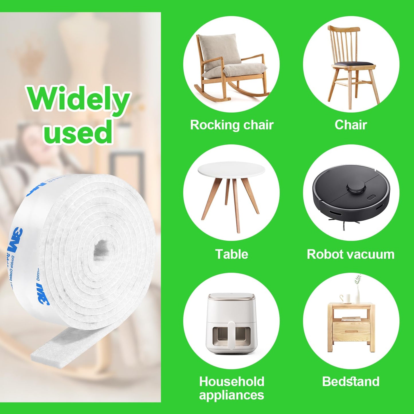 Felt Strips with Adhesive Backing, Adhesive Felt Strips, 2 Felt Rolls 1"x 60" White, Felt Tape with Adhesive Backing, Furniture Felt Strips