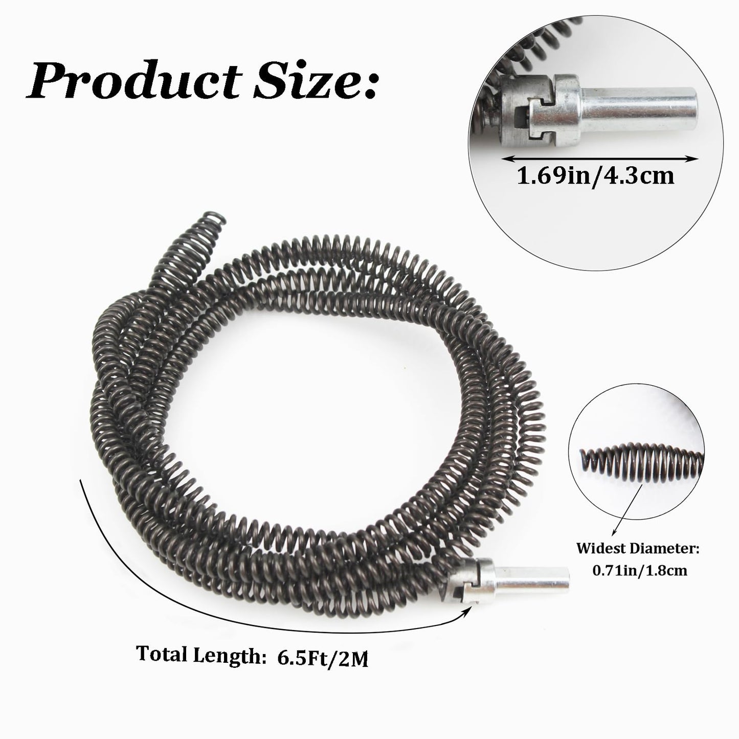 Amonk 6.5Ft/2M Drill Snake for Plumbing Drain Auger Cable with Drill Connector 10mm Flexible Plumbing Snake Clog Remover Drill Pipe Cleaner for Kitchen, Bathroom and Shower Sink