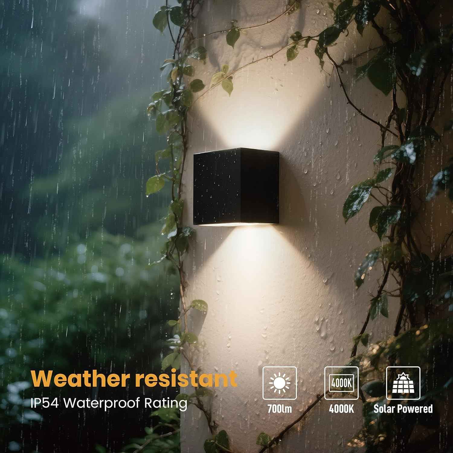 Up and Down Solar Wall Lights - 2pcs Waterproof 4000K 700LM Outdoor Cube Design for Porch, Patio & Yard Decor