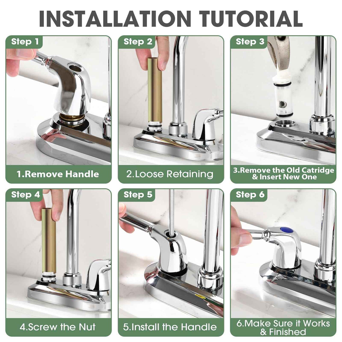 1224 Replacement Cartridge Kit for Two Handle Faucets,Faucet Cartridge Replacement Bathtub Valve Repair with Retainer Removal Tool