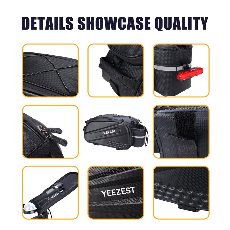 Yeezest Bike Bag for Bicycle Rear Rack – 10L Hard Shell Waterproof Bike E-Bike Rack Bag with Shoulder Strap & Reflective Stripfor Cycling, Commuting, Outdoor Travel, Gifts for Men