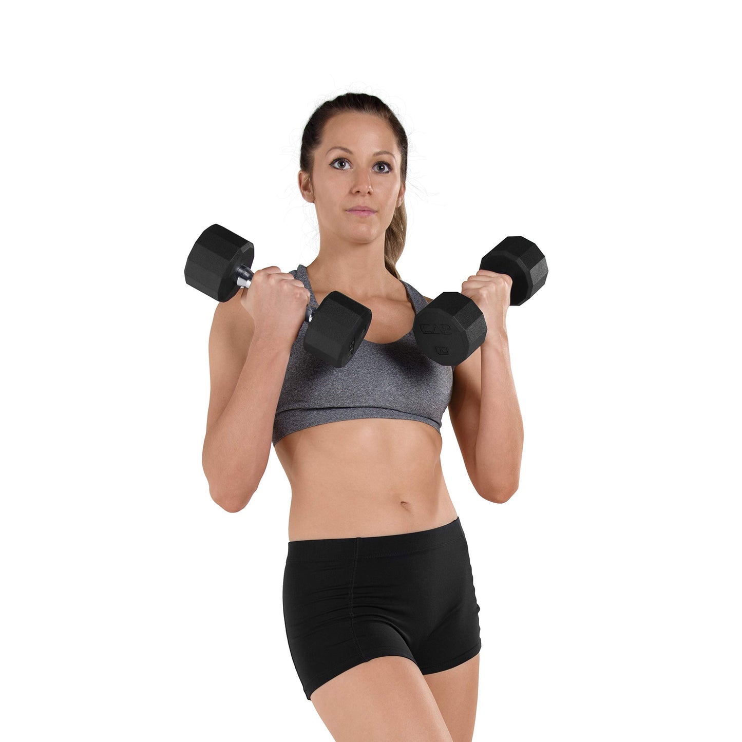 CAP 10lb Rubber Coated 12-Sided Dumbbell, Chrome Grip, Free Weights, Single