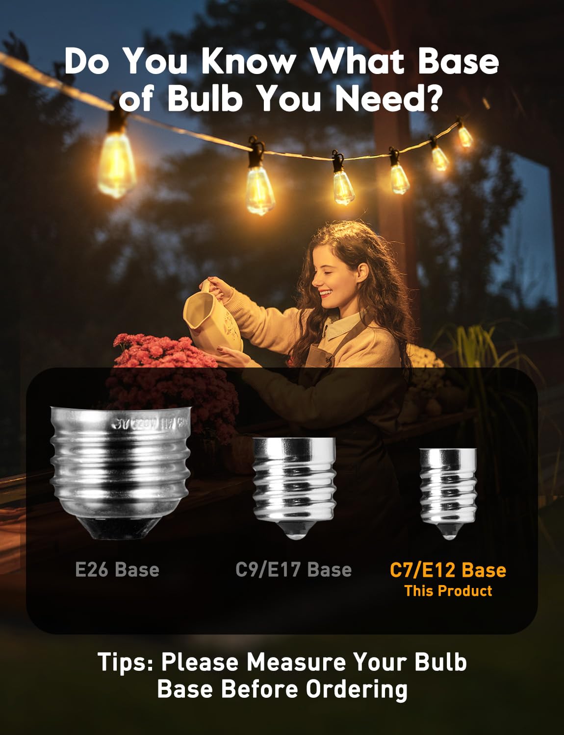 Minetom 10 Pack ST38 LED Light Bulbs, Outdoor String Light Replacement Bulbs Equivalent to 7W Incandescent Bulb, Shatterproof Edison Vintage Bulbs, 0.6W, Warm White, Dimmable, E12/C7 Base