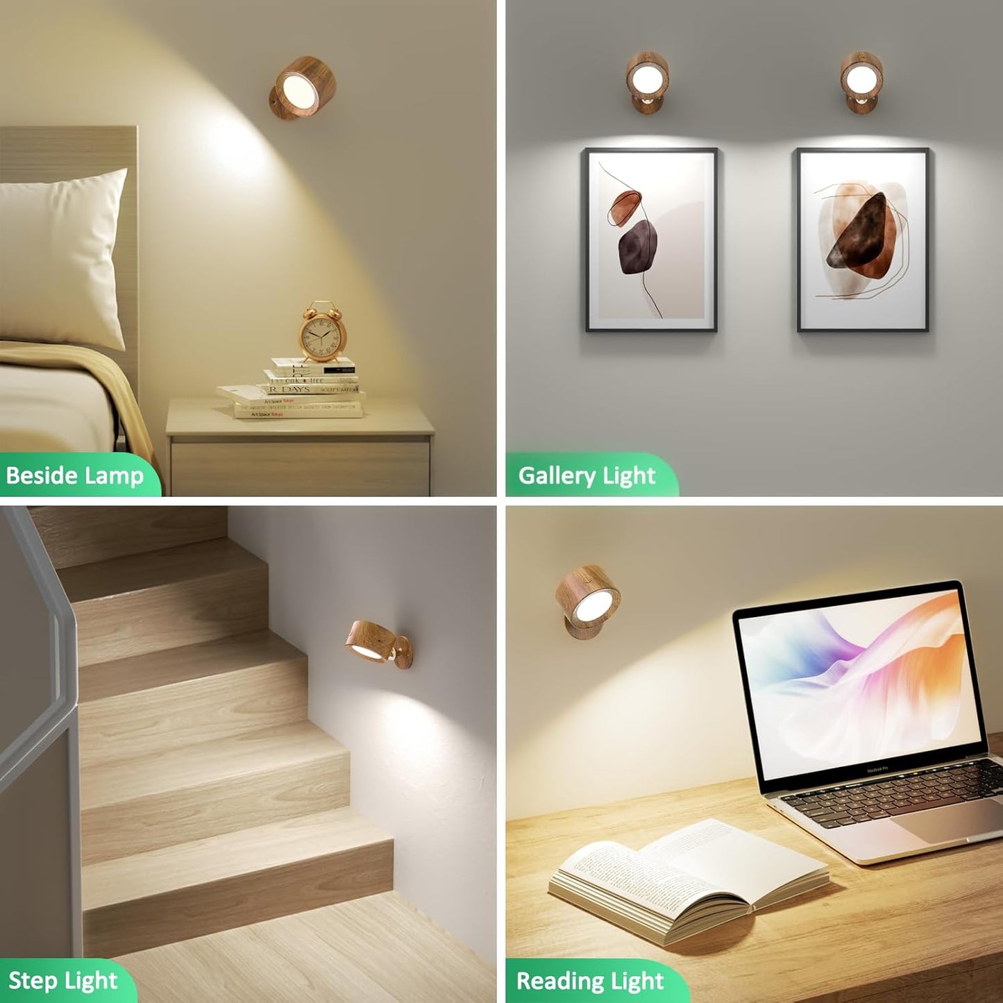 Rechargeable LED Wall Mounted Lights - 3 Pack with Remote, Dimmable & 360° Rotation for Bedroom
