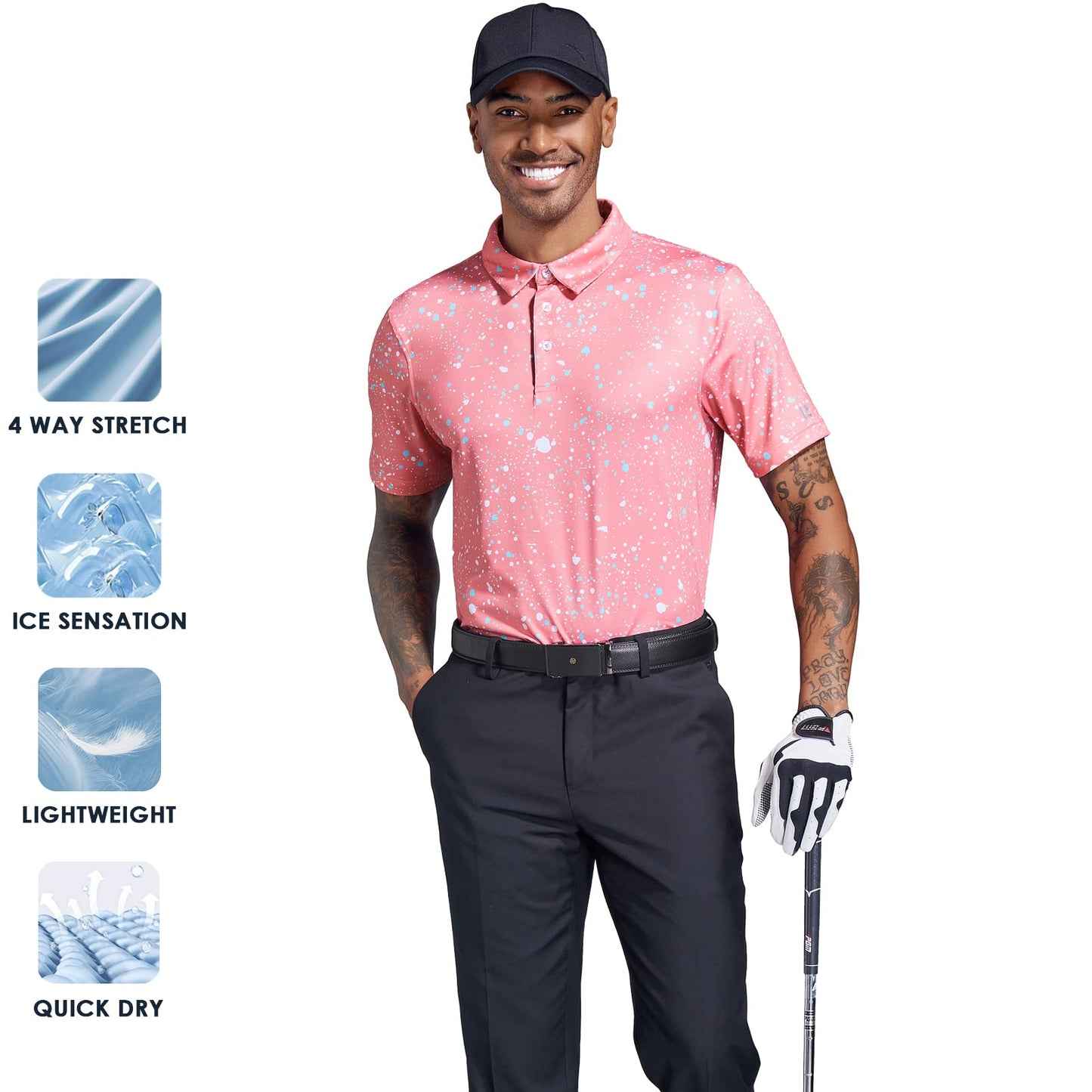 Ephemoca Golf Shirts for Men UPF 50 Moisture Wicking Short Sleeve Polo Shirt Red XL