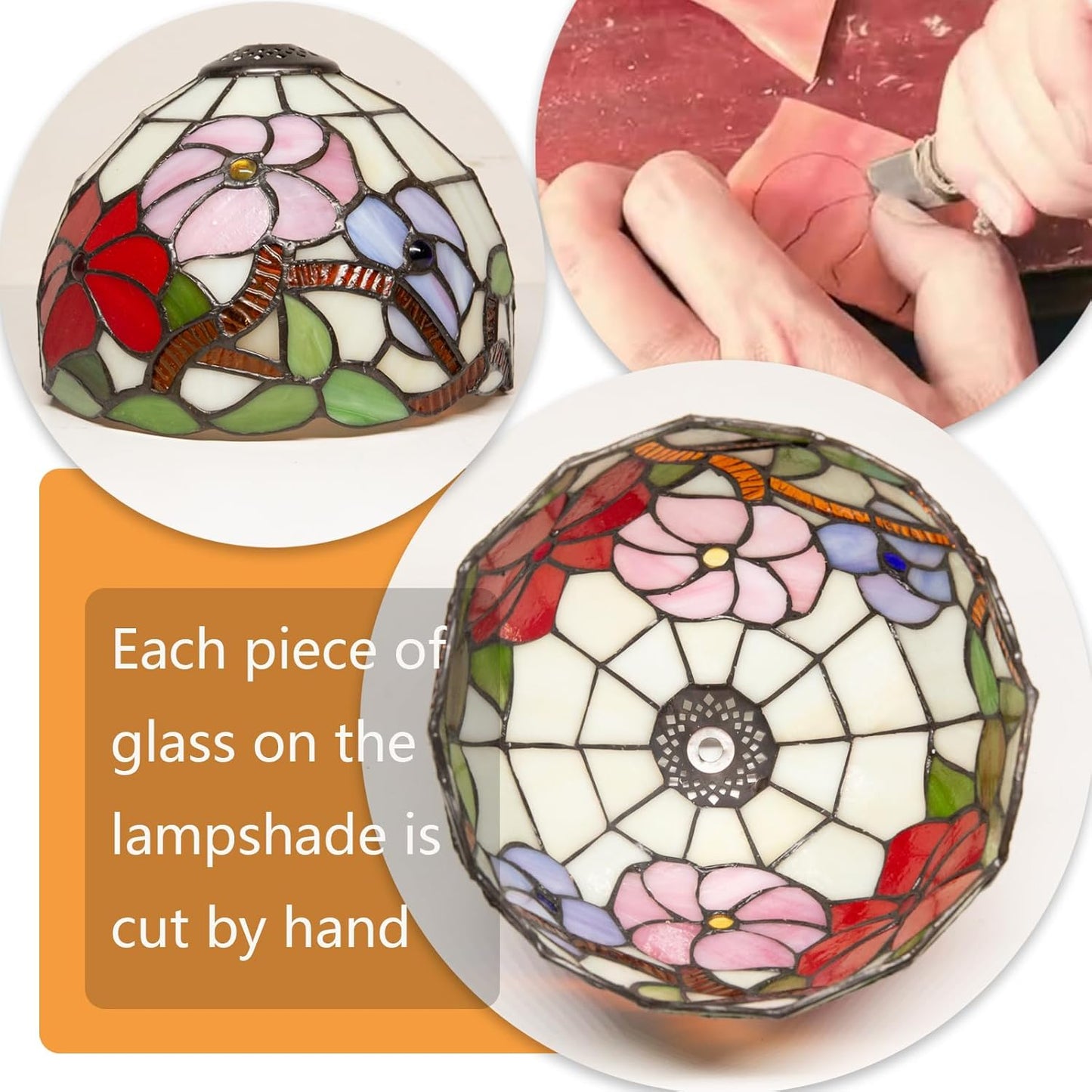 Tiffany Table Lamp - 8 Inch Antique Stained Glass, 3 Color Temperatures, Handcrafted for Bedroom & Living Room