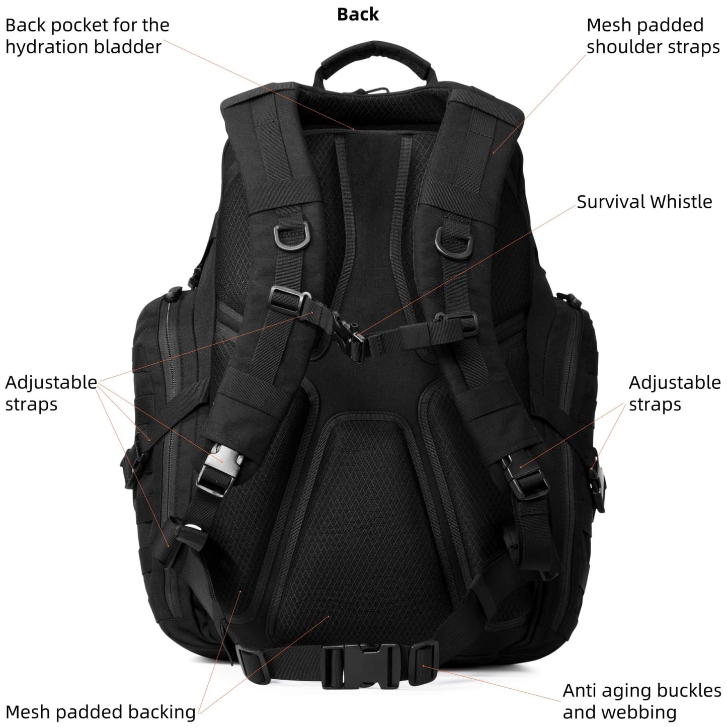 AMHEH 52L 1050D Airplane Approved Tactical Travel Backpack, Black