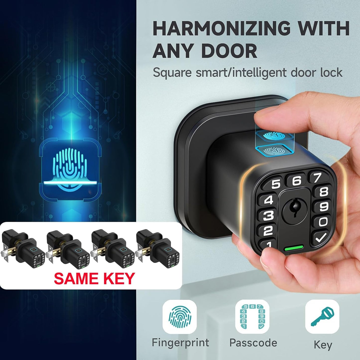 Smart Biometric Fingerprint Door Lock with Keypad - Keyless Entry, Waterproof, Auto Lock - Matte Black