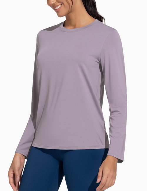 THE GYM PEOPLE Women's Ultra Soft Long Sleeve Workout Shirts Basic Crewneck Athletic Running Tops Grey Purple