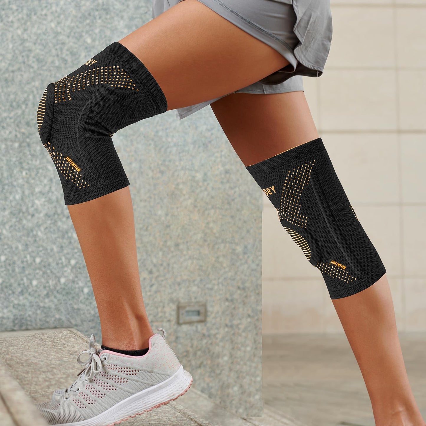 JIUFENTIAN Copper Knee Braces for Arthritis Pain (2 pack)- Professional Knee Suppot with Side Stabilizers - Breathable Compression Sleeves for Pain Relief & Stability (Arthritis, Gym, Work)-Large