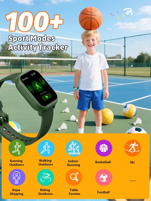 Roffnet Kids Smart Watch for Boys Girls, Fitness Tracker with Heart Rate Sleep Monitor, 1.83" Touchscreen with 12 Puzzle Games, Waterproof Activity Tracker Pedometer for Android iPhone (Black)