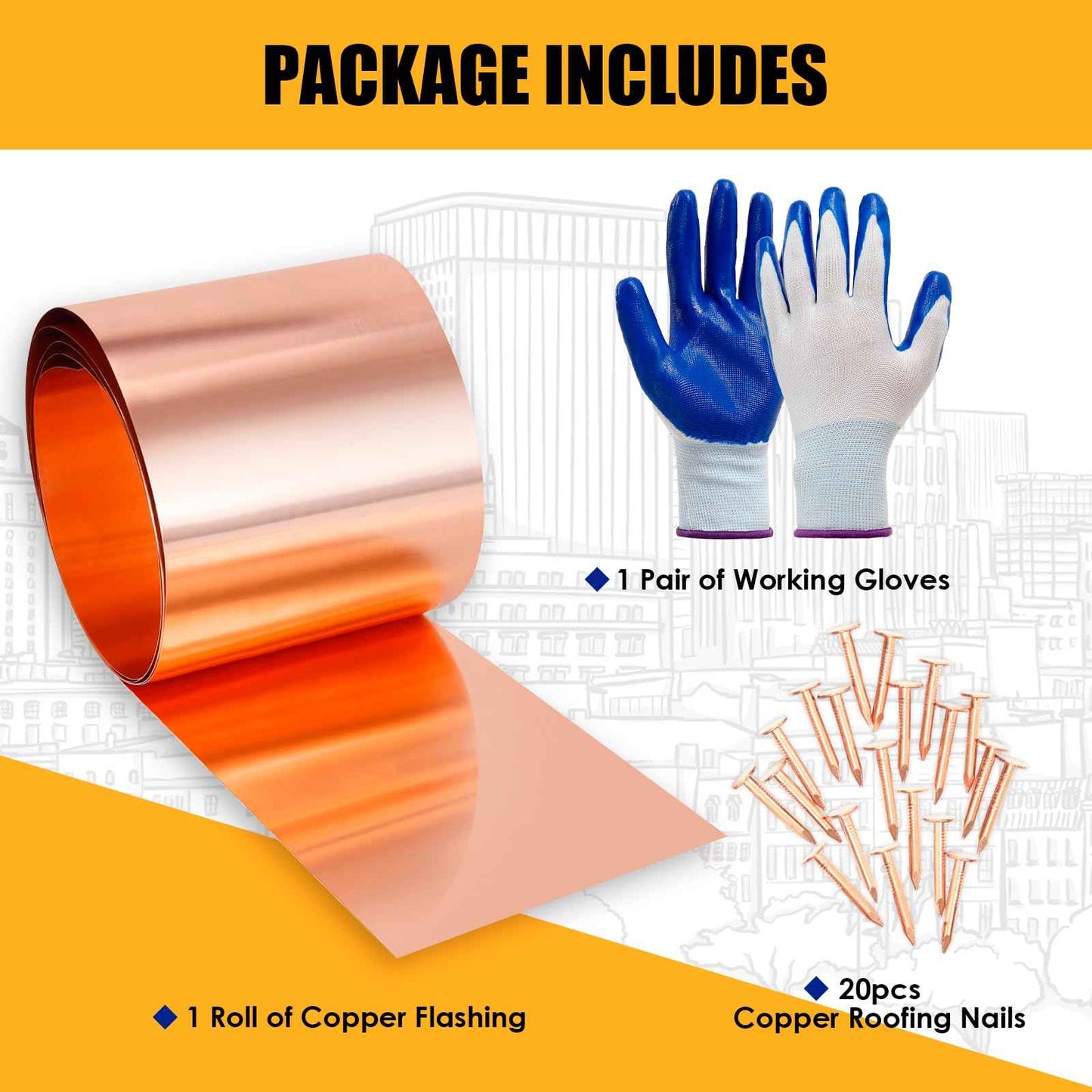 Royilink Copper Flashing Roll - 26 Gauge (0.016'/0.4mm) Thickness, 8in x 10ft, ASTM B152 99.95%+ Pure Copper, Roofing & DIY Project