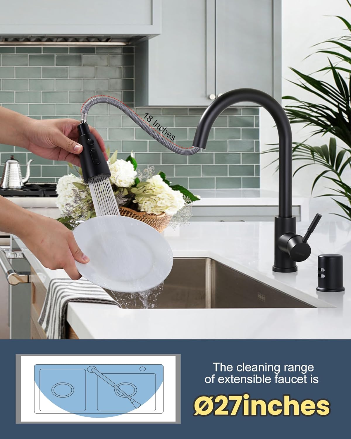 Stainless Steel Kitchen Faucet Combo with Water Filter - Brushed Nickel Sink Faucet for RO Systems