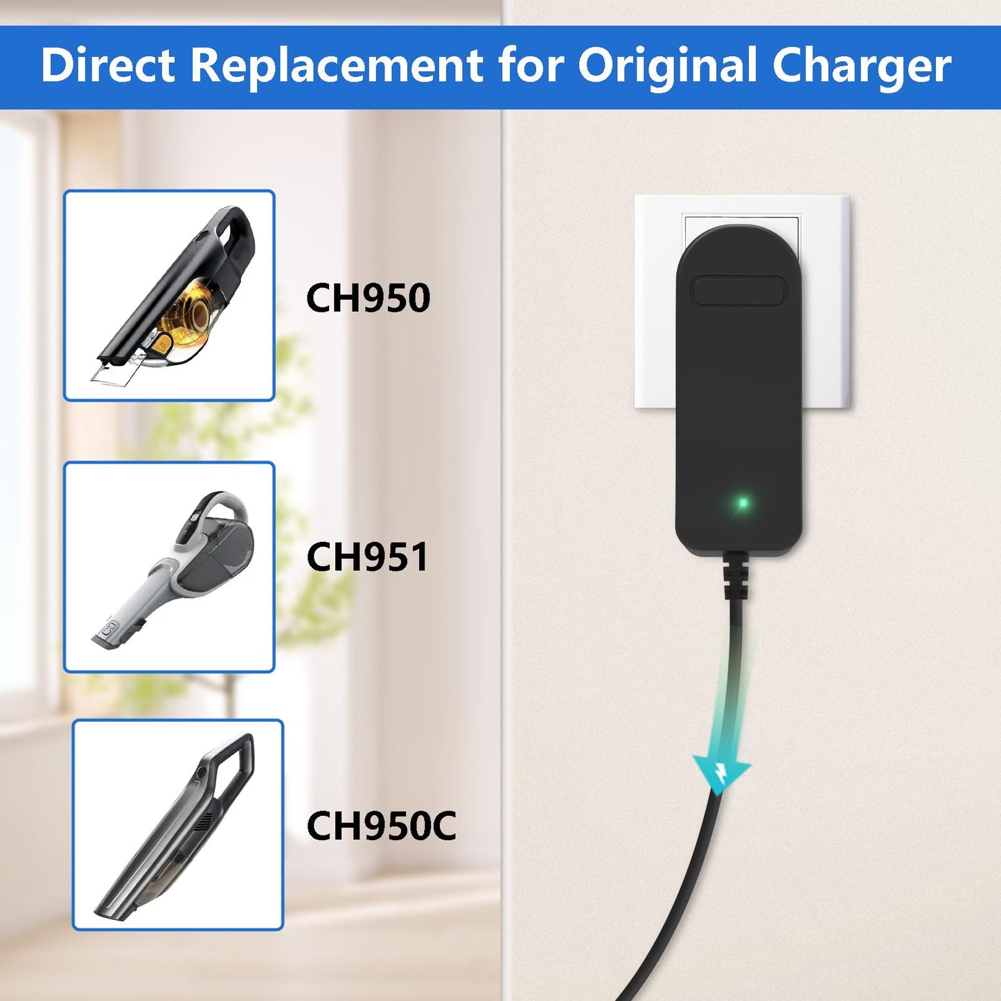 Replacement Adapter DK12-133075A-U ZD012S133075USD for Shark Charger CH951 CH951C CH950 CH950C CH955 CH963AMZ CH964AMZ UltraCyclone Pet Pro Plus Cordless Handheld Vacuum Power Supply Power Cord