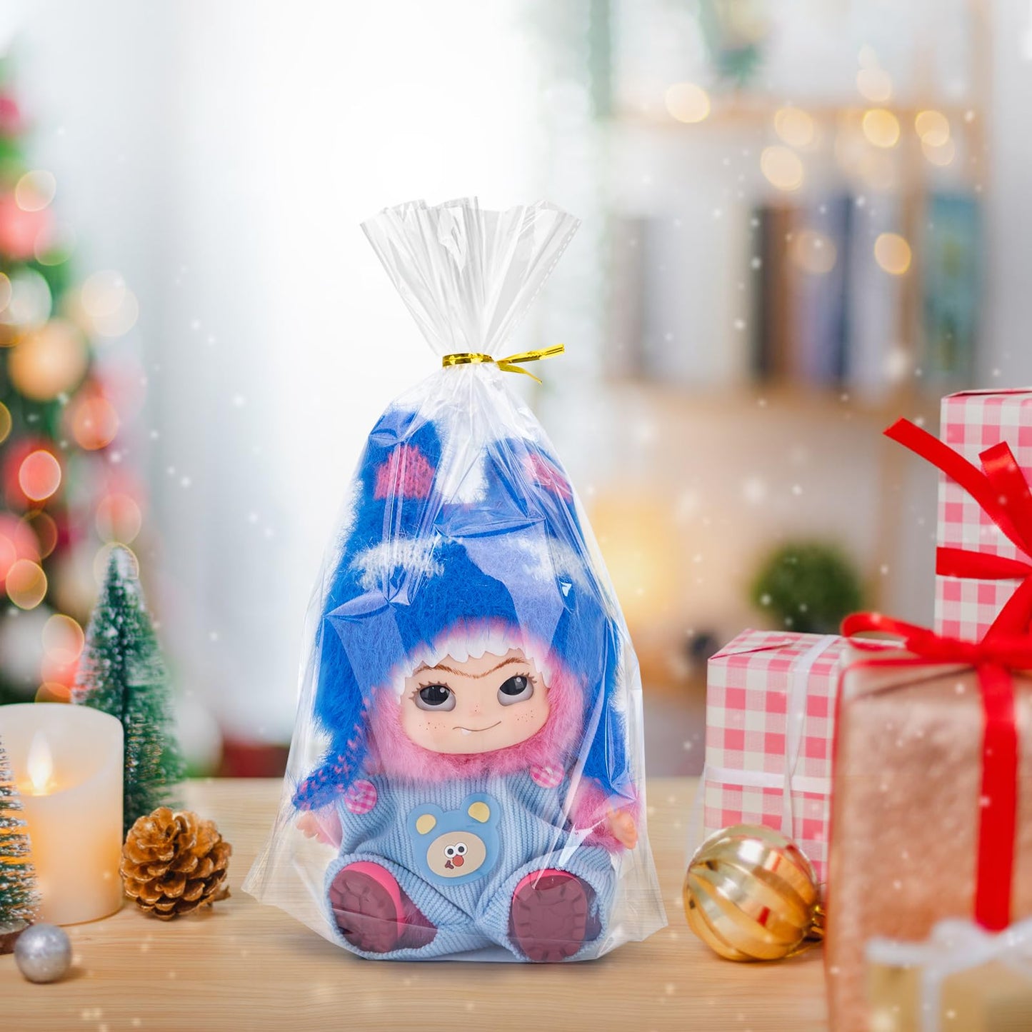 Aubeco 120Pcs Flat Bottom Cellophane Bags, 8x11x3.1" Clear Goodie Baggies with Twist Ties for Party Favor Packaging, Cookie, Popcorn, Candy, Mug Wrapping