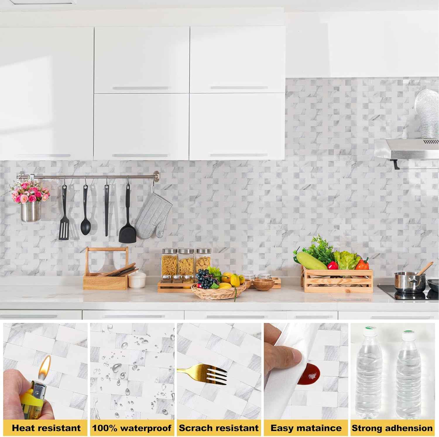 Stainless Steel Peel and Stick Backsplash Tiles - 20 Sheets, 12''x12'' for Kitchen & Bathroom