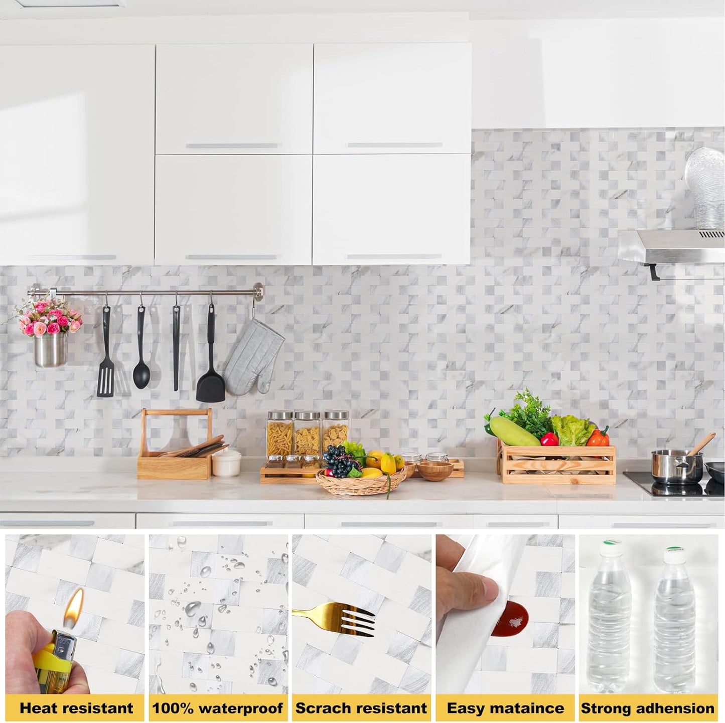 Stainless Steel Peel and Stick Backsplash Tiles - 20 Sheets, 12''x12'' for Kitchen & Bathroom