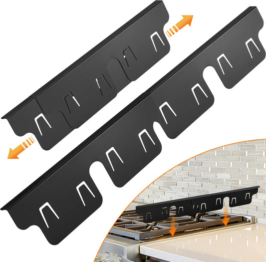 Stop Spills & Crumbs! Stainless Steel Stove Gap Covers (2 Pack) | Heat-Resistant Filler for Gas Stoves & Ovens | Adjustable 13.8" to 27.5" | Non-Slip, Easy Clean, Tool-Free Install (Black)