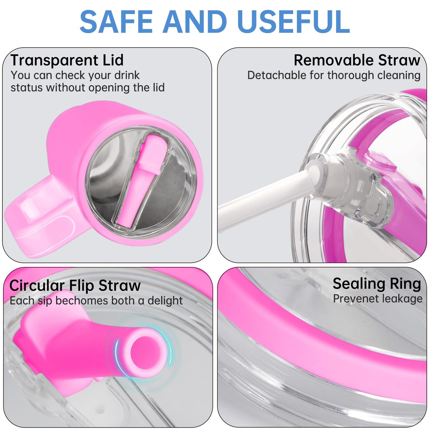 30 oz Replacement Lid for Stanley Quencher Tumbler with Handle, 2 PCS Spill Proof Lid Accessories Fit, Leak-Proof Splash Resistant Replaceble Cover Cap for Stanley, (Pink)