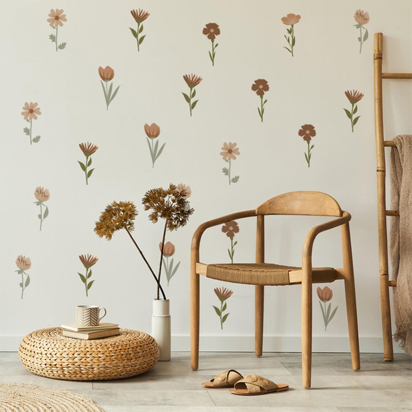 Arawat Flower Home Wall Decor Living Room 12 Sheets / 72 pcs Wall Decals Peel and Stick Aesthetic Wall Stickers & Murals Wildflower Wall Stickers Decor for Bedroom Boho Vinyl Kitchen Wall Murals