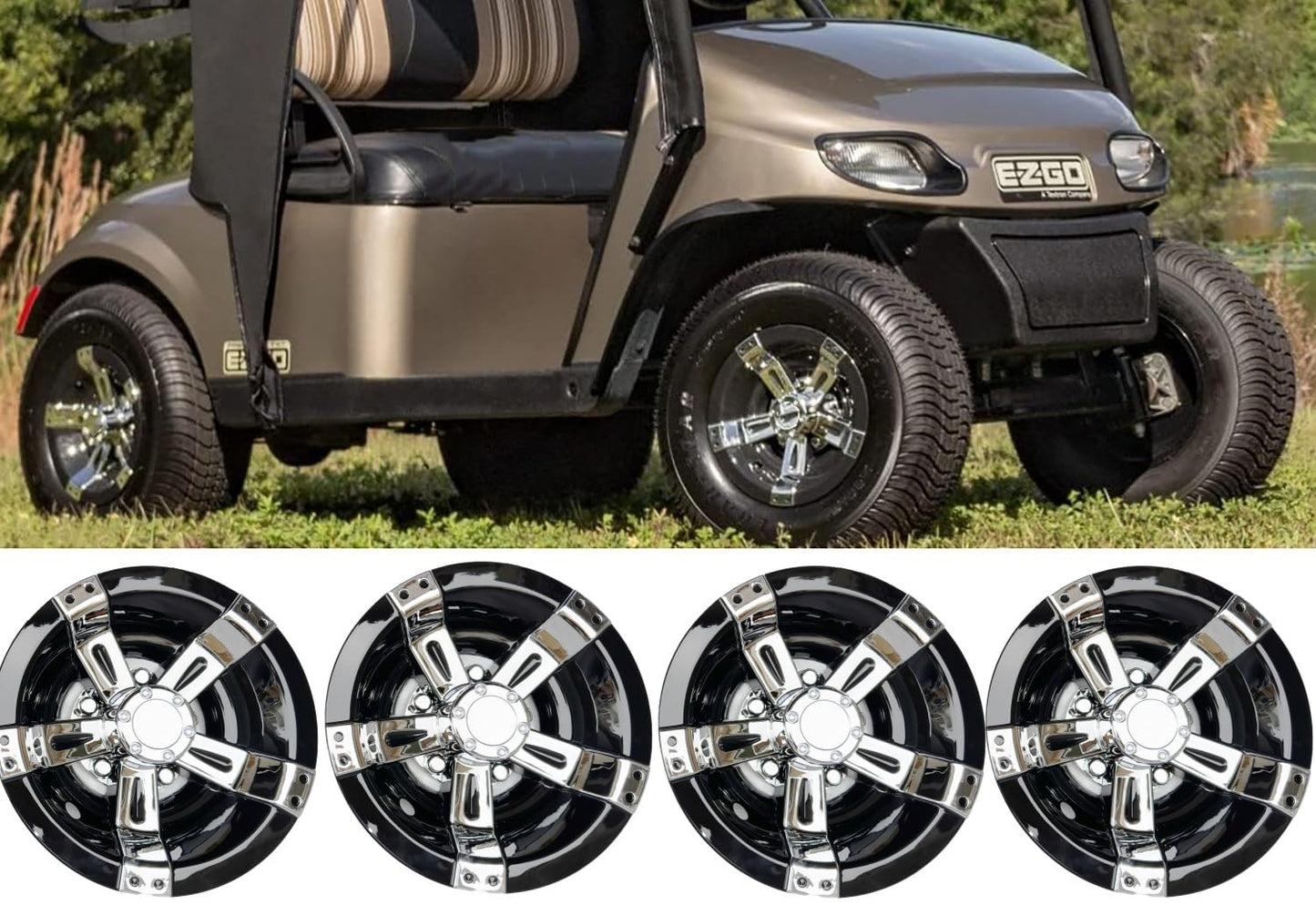 Dr.Acces Golf Cart 10" Wheel Covers Hub Caps W/Chrome Spokes for EZGO Cub Car Yamaha Golf Cart Set of 4pcs