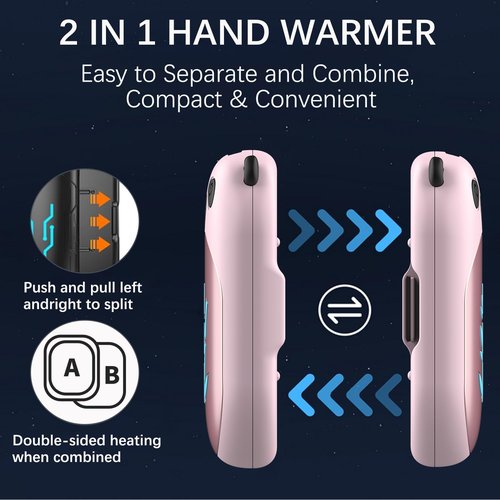 Hand Warmers Rechargeable 2 Pack, 3 Levels Heating 6000mAh Portable Electric Handwarmers, Cute Panda Pocket Heater Xmas Warm Gifts for Golf Hunting Hiking Camping Outdoor Activities - Rose Gold